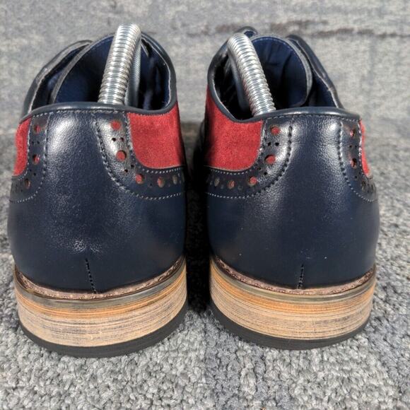 Cavani Men Ethan Brogue Navy Wine Leather Suede Oxford Wing Tip Dress Shoes US 8 - Picture 4 of 11